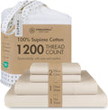 Threadmill Luxury Supima Cotton Sheets, Luxury 1200 Thread Count Soft 100% Cotton Sheets for Queen Size Bed, 4 Pc Beige Bed Sheets Queen Set, 5-Star Hotel Quality Deep Pocket Bed Sheets Set