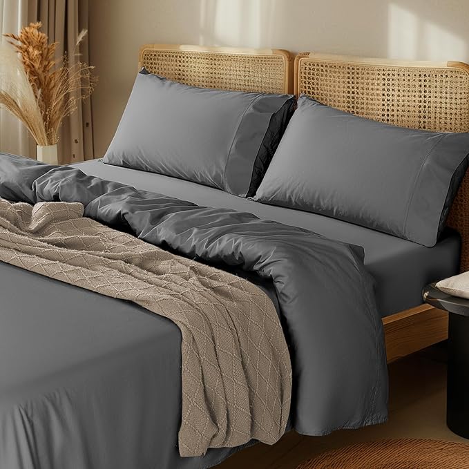 LBRO2M 1000 Thread Count 100% Egyptian Cotton Sheets Set Twin XL, 3 Piece Sets Bed Sheet Deep Pocket Sheet Set 16" Soft Comfortable All Season (Twin XL, Dark Gray)