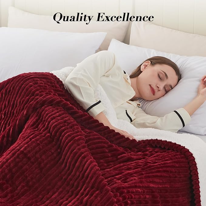 Westinghouse Queen Size Electric Blanket, Flannel to Sherpa Reversible, Heated Blanket Queen with Dual Control 10 Heating Settings & 1-12 Hours Auto Shut Off, Machine Washable, (84" x 90", Red)