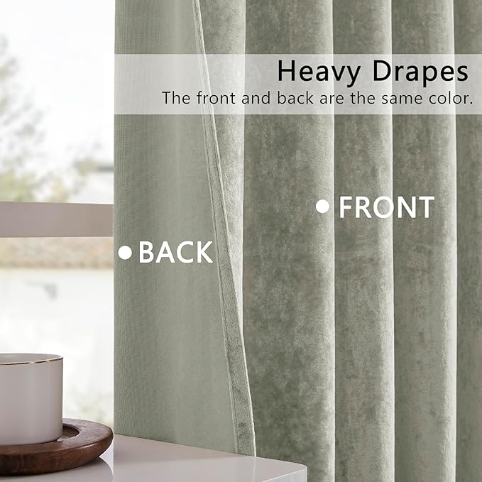 Silver Grey Crushed Velvet Curtains 52x90 inch Luxurious Thermal Insulated Soundproof Drapes for Living Room Bedroom Office Soft and Durable Light-Filtering Window Treatments, 2 Panels