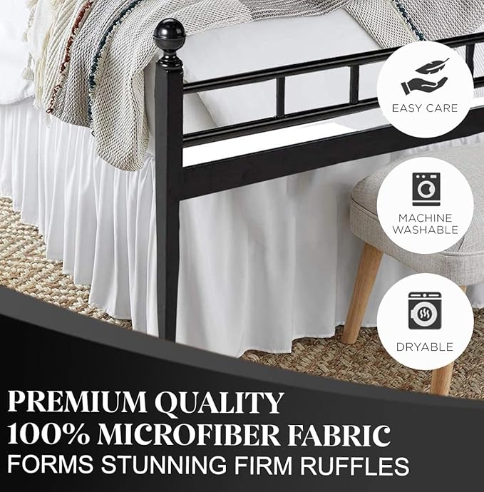 Ruffled Bed Skirt with Split Corners, White, King 12 Inch Drop Bedskirt, Hotel Quality Brushed Microfiber Wrinkle Free Dust Ruffle Bed Skirt King Size