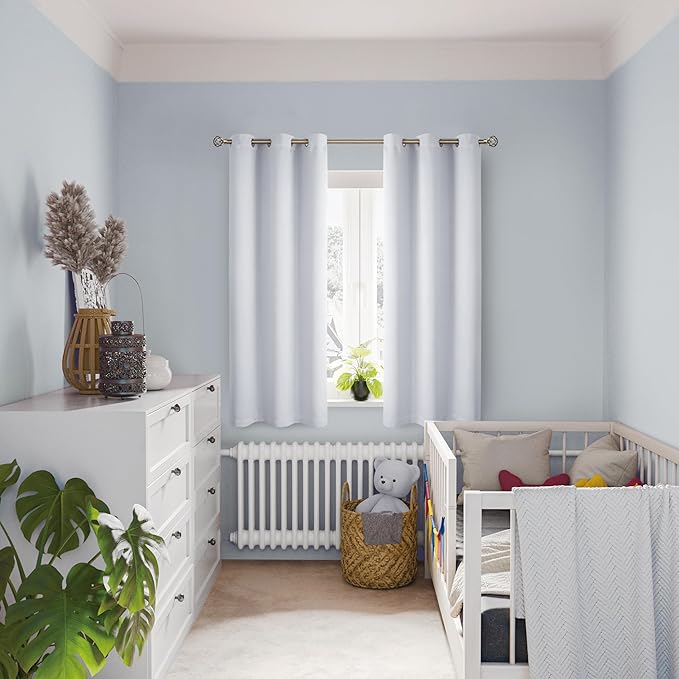 BGment Greyish White 100% Blackout Curtains for Bedroom 63 Inch Length 2 Panels Set, Thermal Insulated Full Light Blocking Grommet Noise Cancelling Window Curtains for Nursery, 42 Inch Wide Each