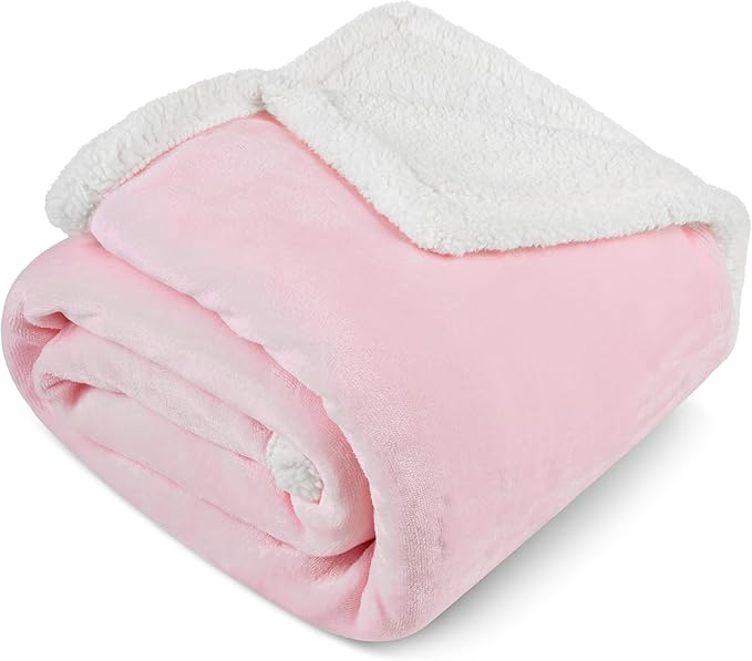 PAVILIA Sherpa Fleece Throw Blanket for Couch, Light Pink, Plush Soft Fuzzy Sofa Blanket, Cozy Reversible Winter Throw for Women Men, 50x60 Inches