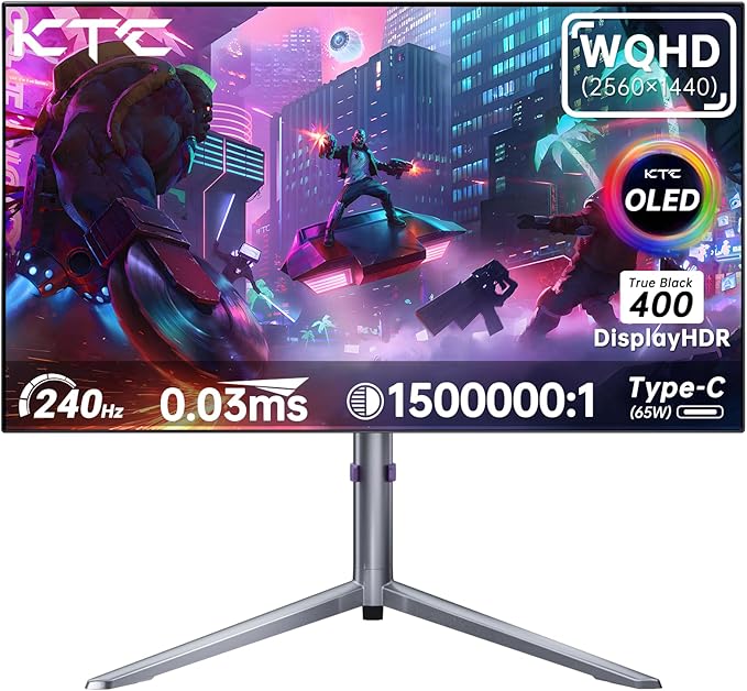 KTC 27-inch OLED Gaming Monitor | QHD 2560x1440P | 240Hz 0.03ms GTG | 1.5M:1 Contrast Ratio | DisplayHDR True Black 400 | 65W USB Type-C | Dual Speakers | Comes with Type-C, HDMI & DP Cables Included