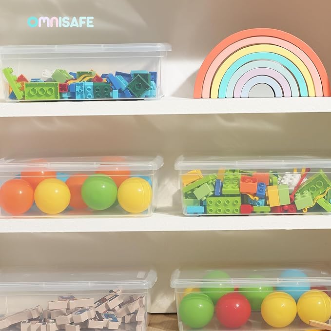 Stackable Plastic Storage Shoebox, BPA-Free Nestable Container with Latching Lid to Organize Shoes, See-Through Box for Home and Office, Multi-Purpose Clear Bins (12 Pack 6 Quart)