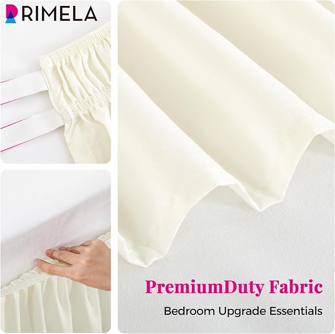 RIMELA Bed Skirt King Size Ivory White18 Inch Drop, Wrap Around Elastic Bedskirt, Dust Ruffle for Adjustable Bed Base Soft Durable Fabric Machine Washable Easy to Install Bed Skirts