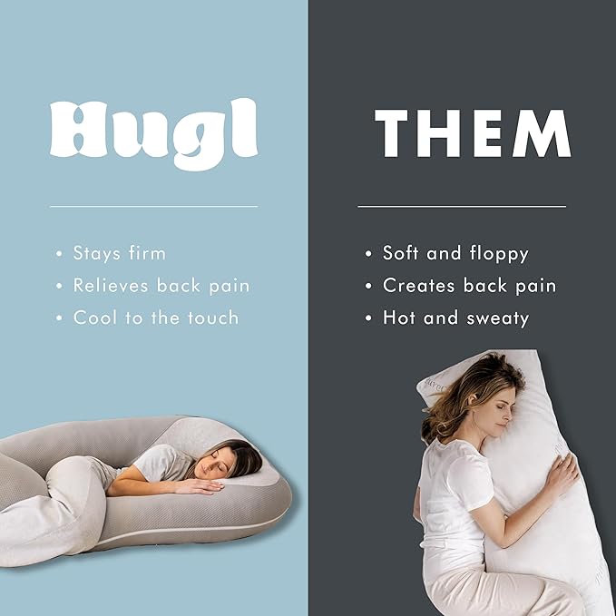 Plufl Hugl Cooling Body Pillow for Adults Made with Memory Foam | U Shaped Maternity Pillows Great for Side Sleepers & Pregnant Women | Washable Cover | White