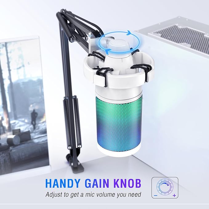 FIFINE Streaming Gaming USB Microphone Kit, PC Condenser RGB Mic Compatible with PS4/PS5, Plug and Play for Music Recording, Online Game, Discord, Twitch, with Pop Filter, Shock Mount-A6T White