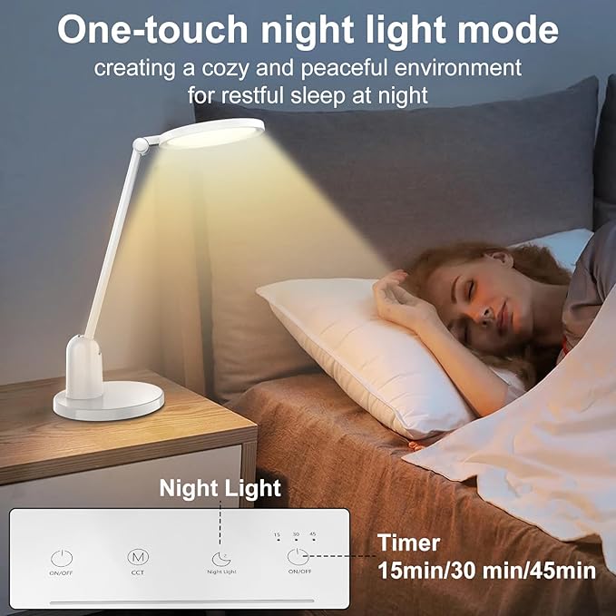 Desk Lamps for Home Office with Stable Base, 1000LM Ultra Bright Eye-Caring Desk Light, 3000K-6000K Dimmable Table Lamp with Stepless Dimming & Timing Function for Work, Reading, Bedroom