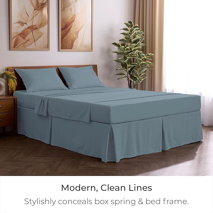 Mellanni Bed Skirt Full Size - Bed Skirting - 15-Inch Tailored Drop Pleated Dust Ruffle - Hotel Luxury Bedding - Wrinkle, Fade, Stain Resistant - 1 Bedskirt (Full, Spa Blue)