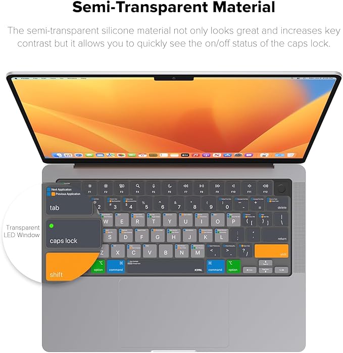JCPal MacOS Shortcut Guide Keyboard Cover for Apple MacBook Pro 14 inch and MacBook Pro 16 inch (M1-M4 Models) and MacBook Air 13 inch and MacBook Air 15 inch (M2-M4 Models) (US-Layout)