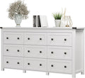 Dresser for Bedroom with 9 Drawers, Farmhouse Wood Chest of Drawers, Wide TV Stand Closet Storage Furniture with Metal Handle, Modern Clothes Organizer for Hallway, Living Room, Entryway, White