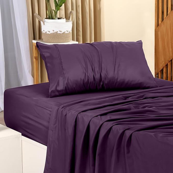 Utopia Bedding Twin Sheet Set – 3 Piece Bed Sheets for Twin Size Bed, Soft and Breathable Microfiber, Includes 1 Fitted Sheet, 1 Flat Sheet and 1 Pillowcase (Dark Purple)