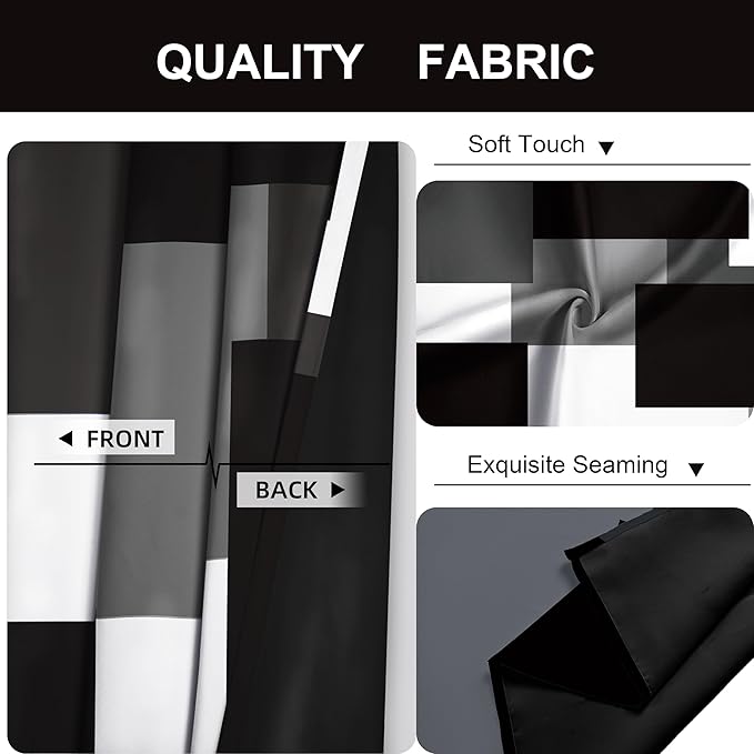 Black Grey 100% Blackout Curtains for Bedroom 84 inch Long 2 Panels Set White Gray Modern Abstract Geometric Black Out Curtains Insulated Room Darkening Window Drapes for Living Room, 52Wx84L