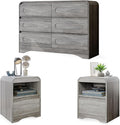 3 Piece Bedroom Set, Dresser and Nightstand Sets for Bedroom, Wood 6 Drawer Dresser & Night Stand Set of 2, Wide Chest of Drawers Modern Storage Cabinet Bedroom Furniture Set, Grey