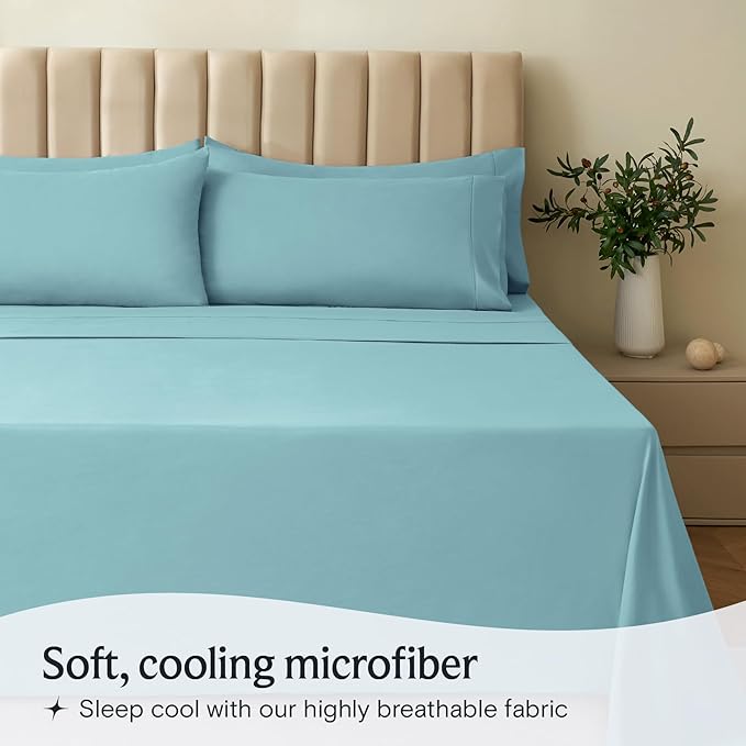 LuxClub 3 PC Twin Sheet Set, Deep Pockets Wrinkle Free Cooling Bed Sheets Hotel Bedding for Women, Men, Kids & Teens, Includes 1 Fitted Sheet, 1 Flat Sheet and 1 Pillowcase-Silky Soft Aqua