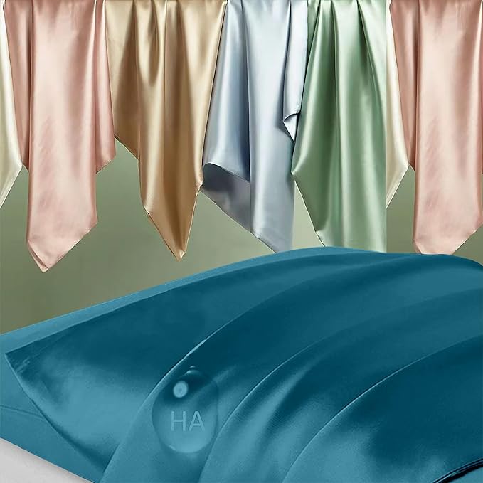 Mulberry Silk Pillow Cases Queen Size, Silk Pillowcase for Hair and Skin, Anti Acne Cooling Beauty Sleep Both Sides Natural Silk Satin Pillowcases with Hidden Zipper, Gifts for Women Men, Teal