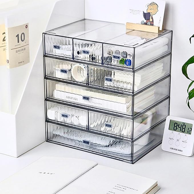 Desk Drawer Organizer, Stackable Office Supplies Desk Organizer, Plastic Plastic Storage Drawer, Desk Grocery Organizer For Stationery/Office Supplies (Clear, 1 Compartment)