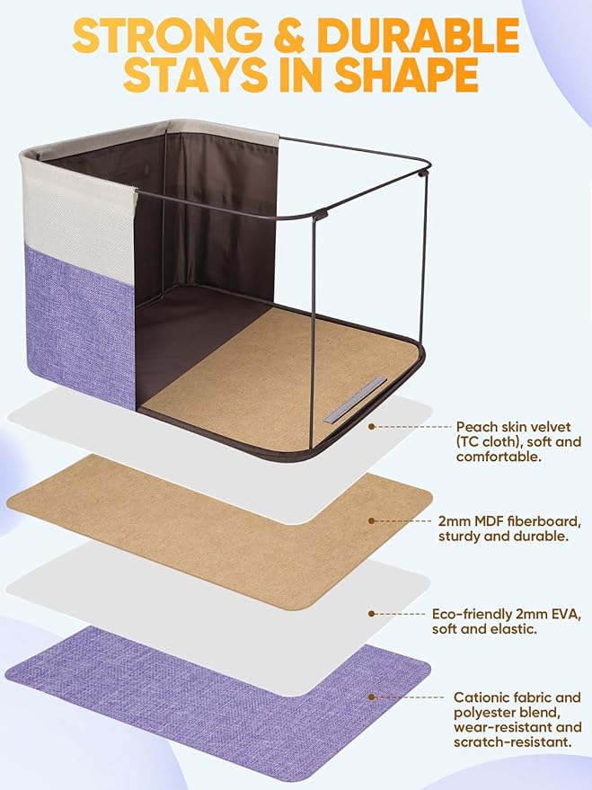 BALEINE 1 Pack Fabric Storage Bins for Shelves, Linen Storage Baskets for Organizing, Decorative Closet Bins for Clothes, Home (Lavender, 14''x10''x8.5'')