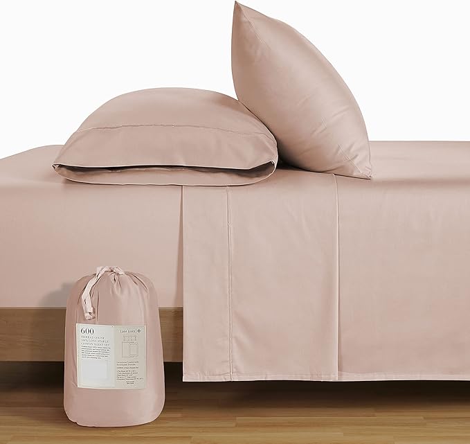 LANE LINEN 600 Thread Count 100% Mercerized Cotton Twin Bed Sheets Set - Machine Wash, Soft & Comfy Hotel Like Thick Rose Bedding Set, Cotton Bedding Sheets & Pillowcases - Sepia Rose