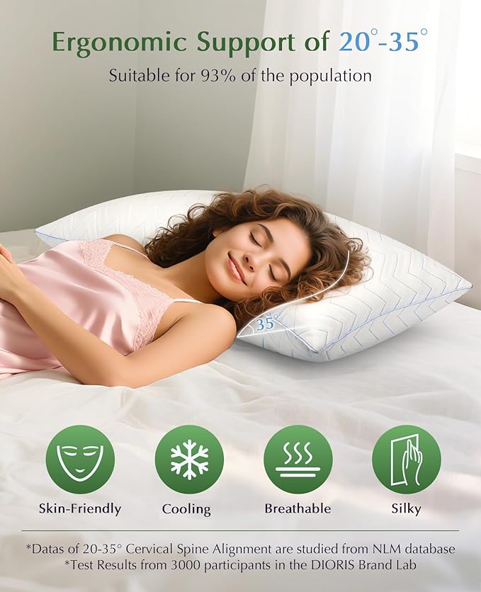 DIORIS Pillows Queen Size Set of 2 - Cooling Luxury Hotel Collection Bed Pillows for Sleeping, Breathable Medium Firm Down Alternative Microfiber Filled Pillows for Back, Stomach Sleepers