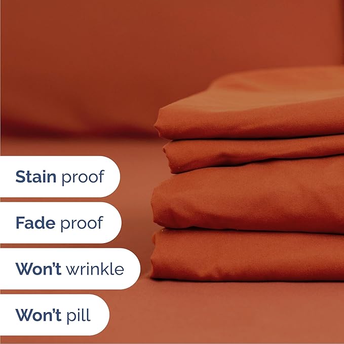 Queen Sheets Set 6 Piece - Bed Sheets Queen Size - Soft Hotel Luxury Bedding - Cooling, Comfy & Breathable - 1 Flat & 1 Fitted and 4 Pillowcases with Deep Pockets - Wrinkle and Fade Free - Terracotta