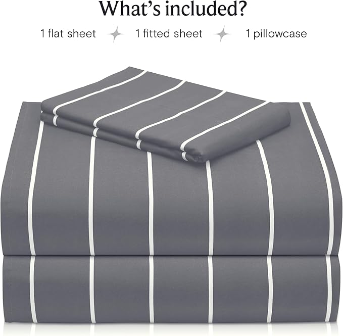 LuxClub 3 PC Twin Sheet Set, Deep Pockets Wrinkle Free Cooling Bed Sheets Hotel Bedding for Women, Men, Kids & Teens, Includes 1 Fitted Sheet, 1 Flat Sheet and 1 Pillowcase-Striped - Light Grey