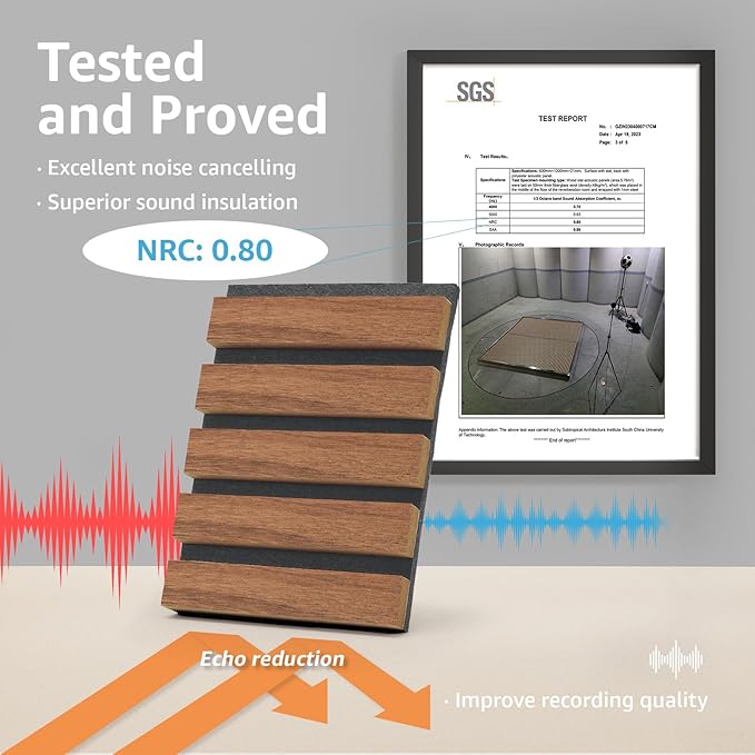 Art3d 4pcs-107 x 8in Slat Acoustic Panel for Wall and Ceiling, 3D Fluted Sound Absorbing Panel with Wood Finish, Walnut