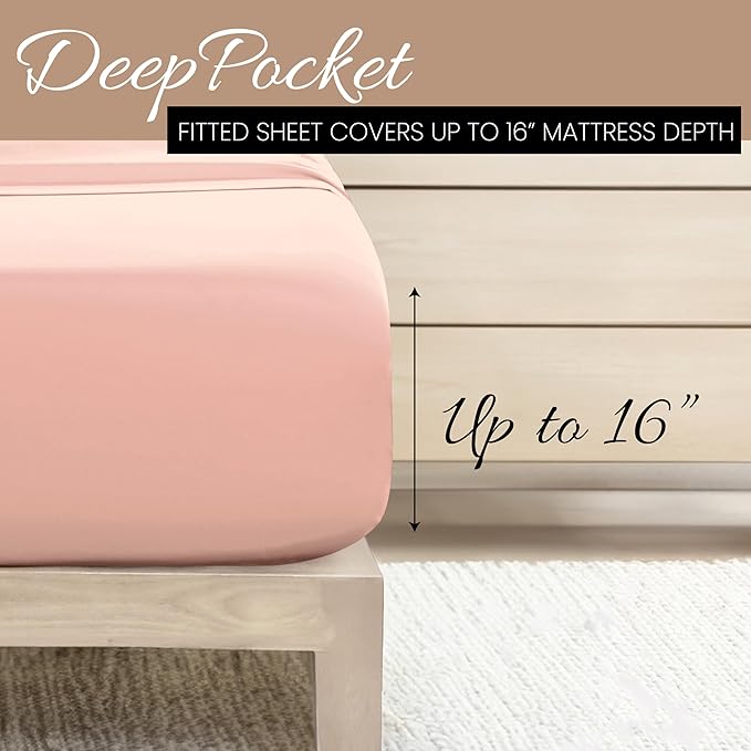 Linen Market Brushed Microfiber Full Sheet Set 4 Piece – Oeko-TEX Certified Ultra Soft & Wrinkle-Free - 16" Deep Pocket Sheets - Easy Care Full Size - Blush