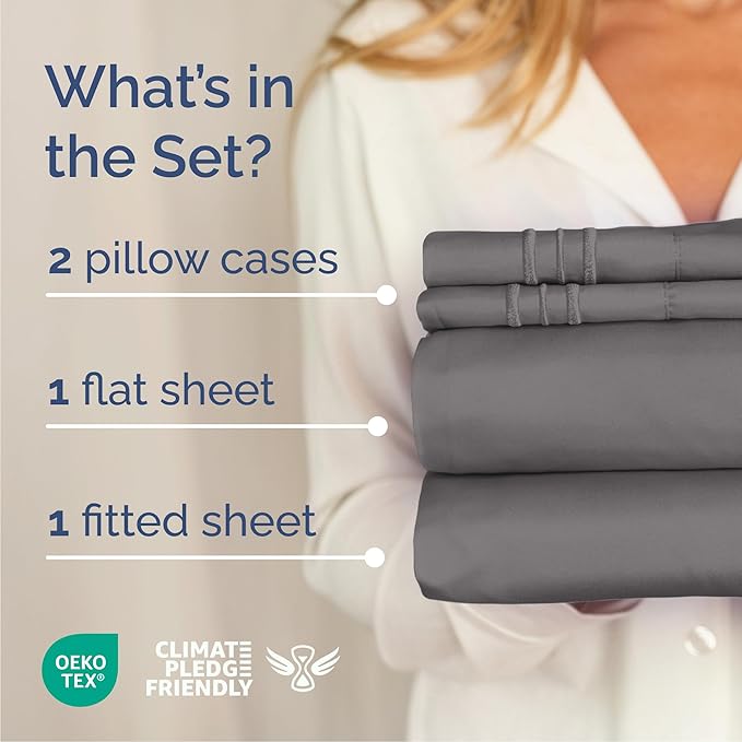 Cal King Size 4 Piece Sheet Set - Comfy Breathable & Cooling Bed Sheets Set - Hotel Luxury Bedding for Women, Men, Kids, Teens, Boys & Girls - Deep Pockets, Soft, Wrinkle Free - Oeko-Tex - Dark Grey