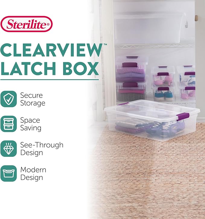 Sterilite 24-Pack 32 Quart ClearView Latch Box, Stackable Organizer Bins with Latching Lids - Clear Plastic Organization Containers for Closet, Bedroom, Shelving Units and Everyday Home Storage