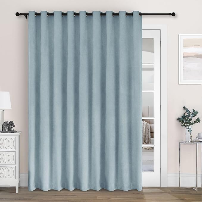 Macochico 100" Wx84 L Light Blue Full Blackout Curtains for Sliding Door, Thermal Insulated Drapery for Living Room Bedroom Windows Patio Door, Modern Chenille Grommet Curtains with Tieback 1 Panel
