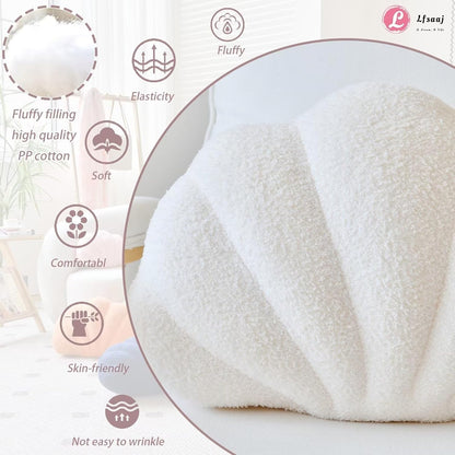Ivory Seashell Throw Pillows, Shell Shaped Throw Pillows, 13 Inch Soft Home Decorative Pillow Plush Cushion for Bed Couch Living Sofa Room Decor Accent Throw Pillow