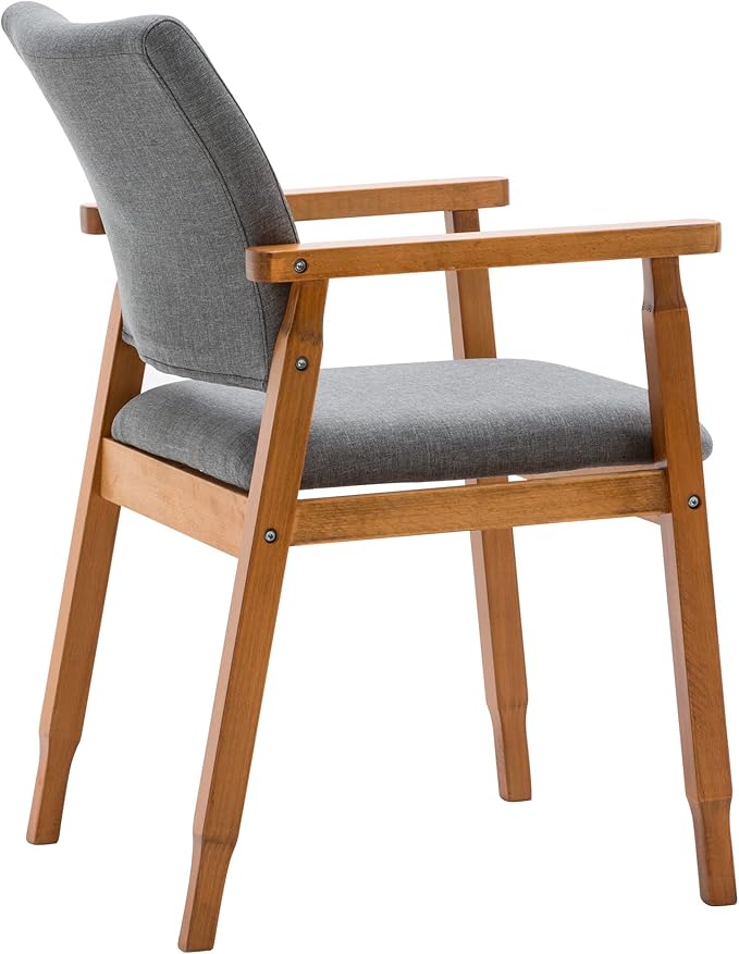 thksbought Set of 2 Mid Century Modern Walnut Dining Chairs Wood Arm Grey Fabric Kitchen Cafe Living Room Decor Furniture