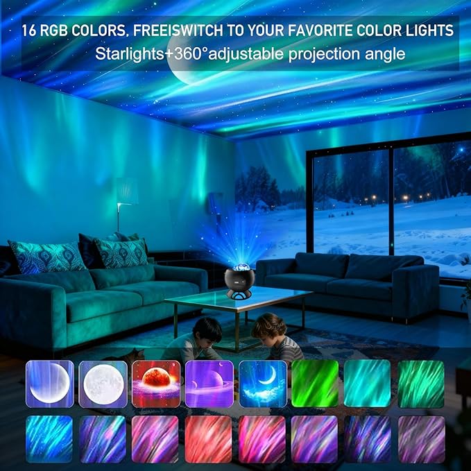 Aurora Projector,16-Color Star Projector,Moon Light Galaxy Projector,Supports USB Storage and Playback,Suitable for Children's bedrooms,Living Room Decoration,Christmas Gifts for Teenagers