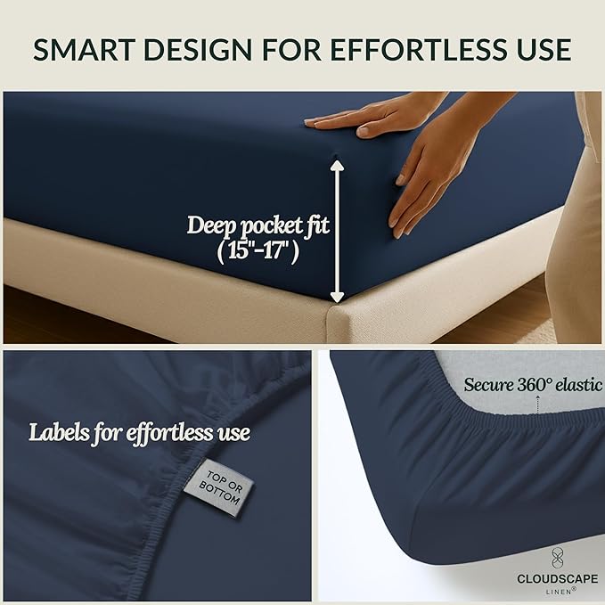 Egyptian Cotton Twin XL Size Sheets Set, Dark Denim