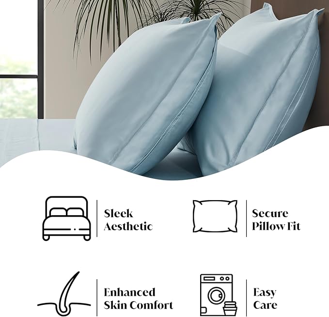 Luxury Bamboo Market | King Size Bed Sheet Set | 100% Viscose Made from Bamboo | Organically Grown | Ultra Soft | Cooling Sheets for Hot Sleepers | 17" Deep Pocket [Spa Blue]