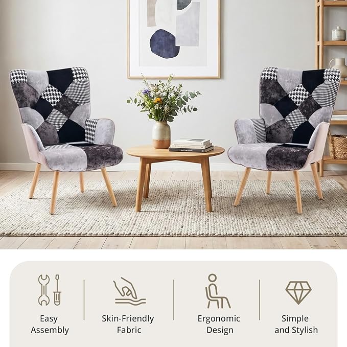 Joysoul Living Room Accent Chair Modern High Back Arm Chair, Houndstooth Pattern Bohemian Style Chairs for Bedroom Waiting Room