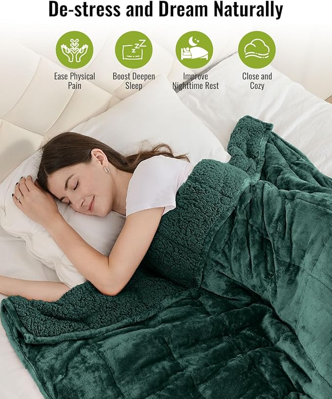 Uttermara Weighted Blanket for Adults, Twin Size Heavy Blanket with Reversible Soft Shiny Velour Fleece and Cozy Warm Sherpa for Couch Bed, Calming and Relaxing, 48 x 72 inches 12 lbs in Green