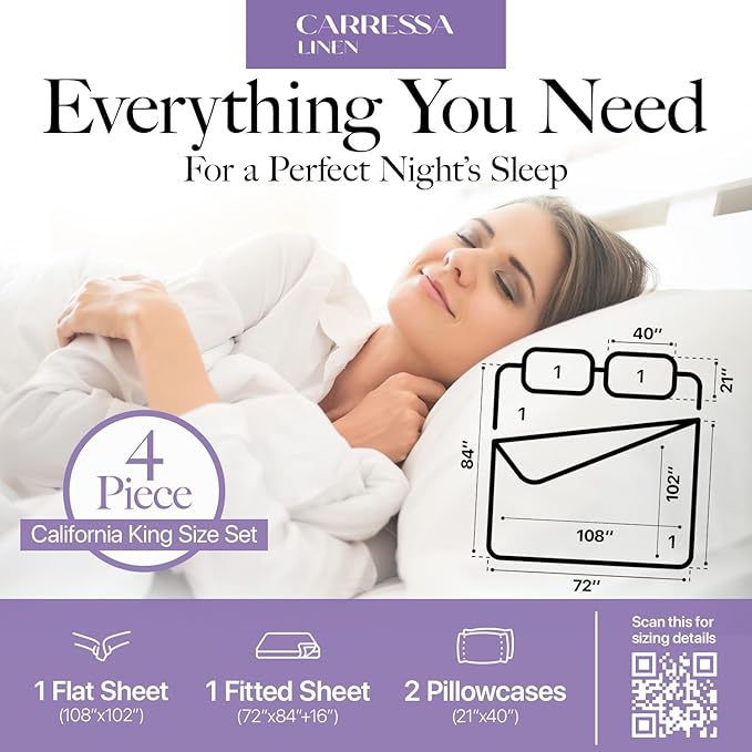 Carressa Linen California King Egyptian Cotton Sheet Sets - 600 Thread Count Cal King Cotton Sheet Set (4 PC, Marine Blue), Extra Soft, Cooling, 16" Deep Pocket Sateen Weave Luxury Hotel Bed Sheets