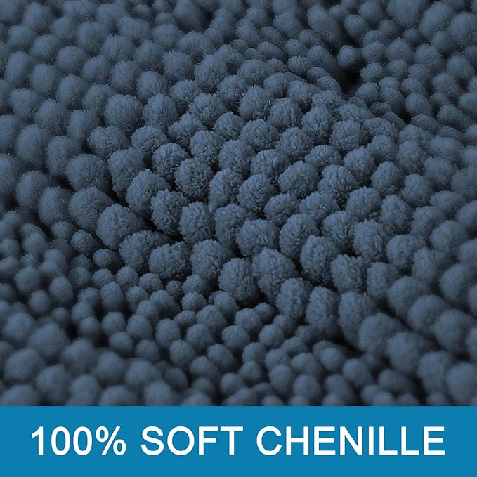 H.VERSAILTEX Bath Mats for Bathroom Non Slip Thick Chenille Striped Bath Rug Absorbent Fluffy Soft Shaggy Rugs Washable Dry Fast Plush Mats for Indoor, Bath Room, Tub - 20" x 32", Blue Indigo