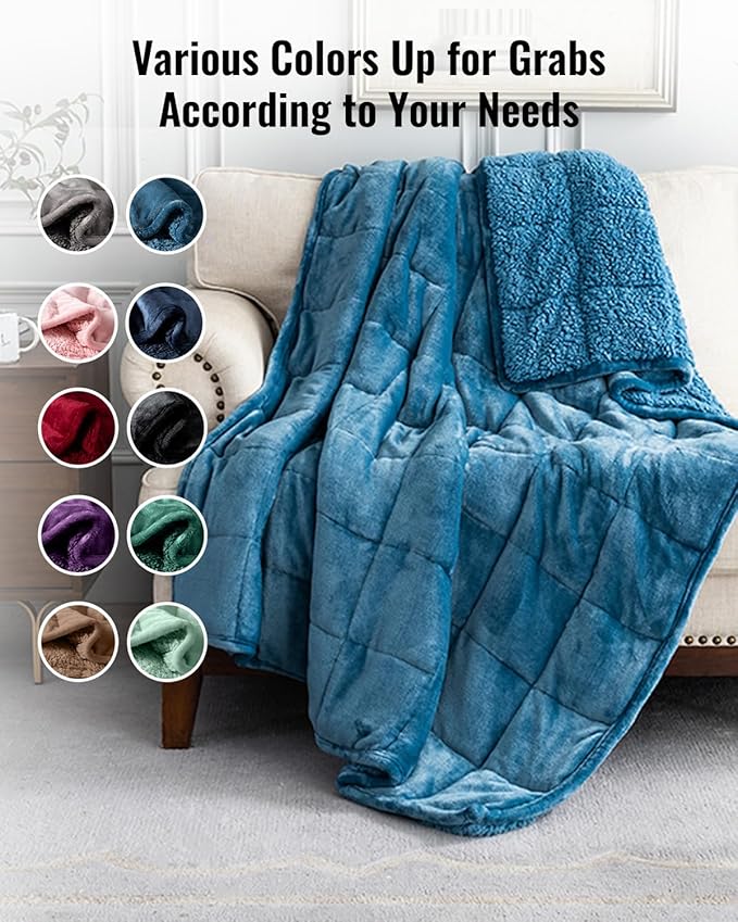 Uttermara Sherpa Fleece Weighted Blanket 15 lbs for Adult, Unicolor Ultra-Soft Fleece and Sherpa, Dual Sided Cozy Plush Blanket for Sofa Bed, 48 x 72 inches, Slate Blue