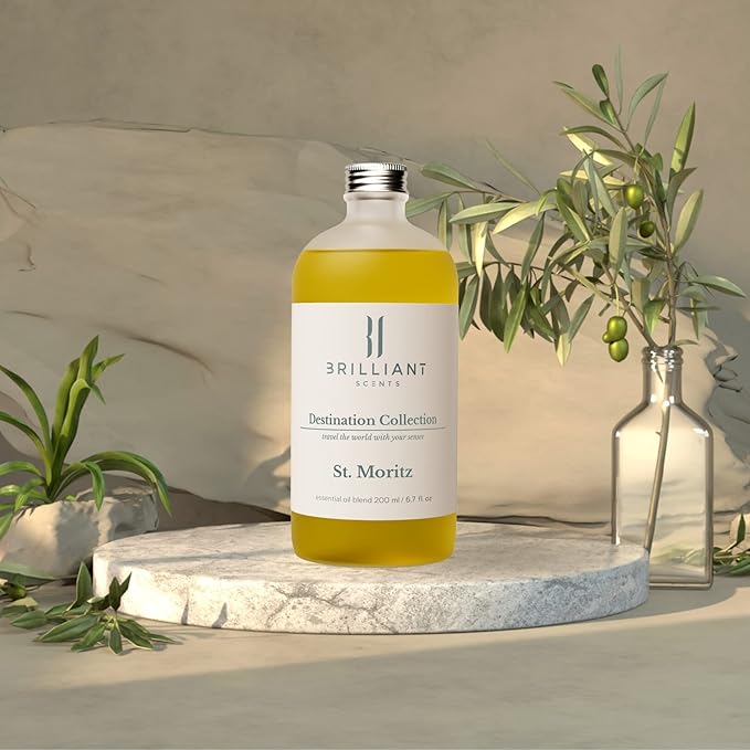 Brilliant Scents St. Moritz Fragrance Oil 120ml - Premium Diffuser Oil for Home, Office, Hotels - Long Lasting, Plant-Based, Meets IFRA Standards, USA-Made - Lemongrass, Magnolia, Koa Wood