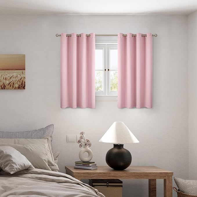 BGment Baby Pink 100% Blackout Curtains for Girls Bedroom 54 Inch Length, Thermal Insulated Full Light Blocking Grommet Noise Cancelling Small Window Curtains for Nursery 2 Panels Each 52 Inch Wide