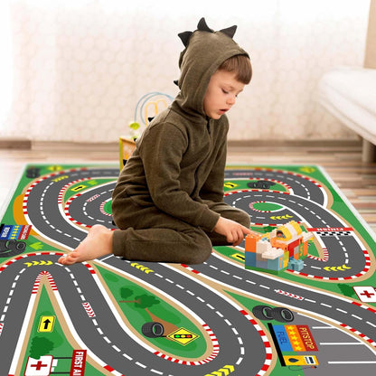 Kids Rug Play Mat Playroom Rugs Car Rugs for Kids Toy Cars Race Track for Classroom Rug(Race-Green, 6.6x9.9ft)