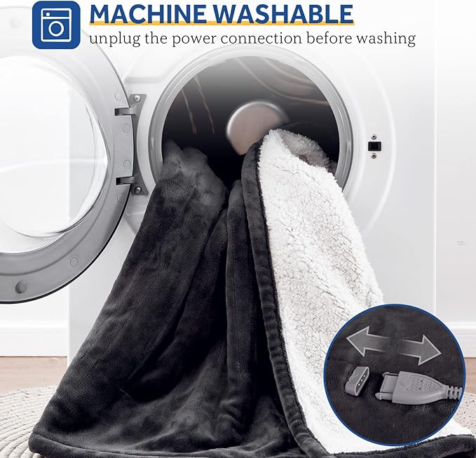 SEALY Electric Blanket King Size, Flannel & Sherpa Heated Blanket with 10 Heating Levels & 1-12 Hours Auto Shut Off, Fast Heating Blanket, Machine Washable, Grey, 100 x 90 Inch