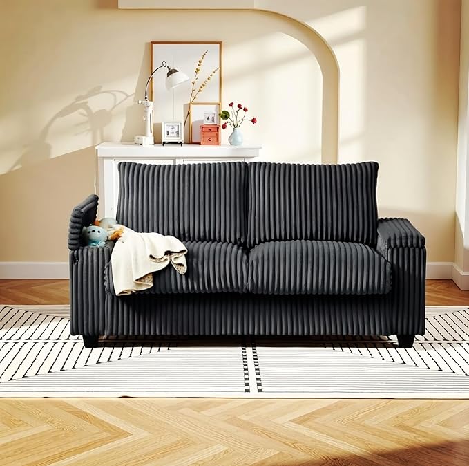 71" Loveseat Sofa, Modern Couches for Living Room,Corduroy Recliner, Dual armrest Storage Space, Integrated Spring Cushion, Solid Wood Frame, Built-in USB Charging Port (Dark Gray)
