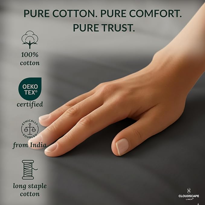 Cloud Scape Linen 100% Egyptian Cotton Sheets Twin Size, 3 Pieces Luxury Bedding Set, 400 Thread Count,Hotel Quality, Silky Soft, Breathable and Durable, Deep Pockets up to 15, Charcoal
