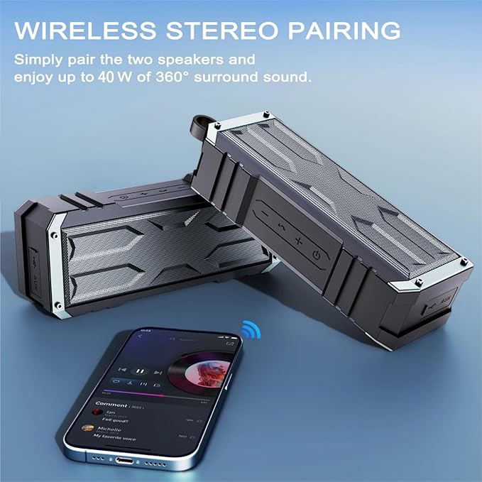 comiso Bluetooth Speaker, 5.3 Rugged Portable Speaker with 20W Stereo Sound, Speakers Bluetooth Wireless IPX7 Waterproof, 24H Playtime, Small Speakers with Deep Bass for Home, Outdoor, Beach, Travel