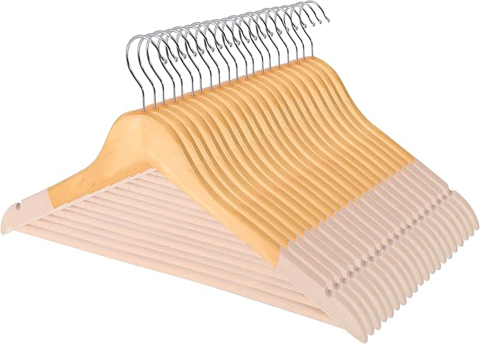 Wooden Hangers 20 Pack | Non-Slip Velvet Suit Hangers for Men | Luxury Velvet Hanger for Dresses, Coats, Jackets & Pants for Women and Men| Heavy-Duty Clothes Hanger - Beige – SAMSARC